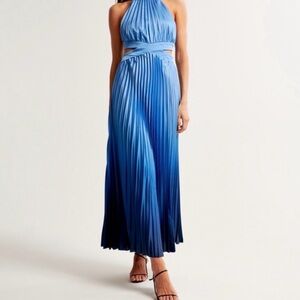 Abercrombie & Fitch Giselle Pleated Blue Ombré Maxi Dress Side Cutouts Size S